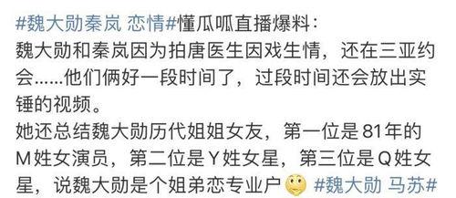 圈内人爆料魏大勋秦岚视频,圈内人爆料背后真相